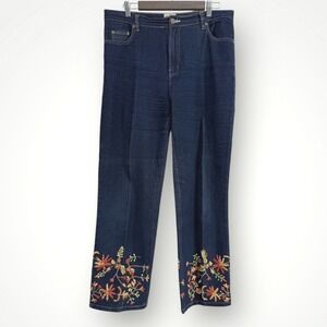 24 Karet Embroidered Jeans Women's 14 Boho Straight Leg Y2K Floral Denim 29"-840